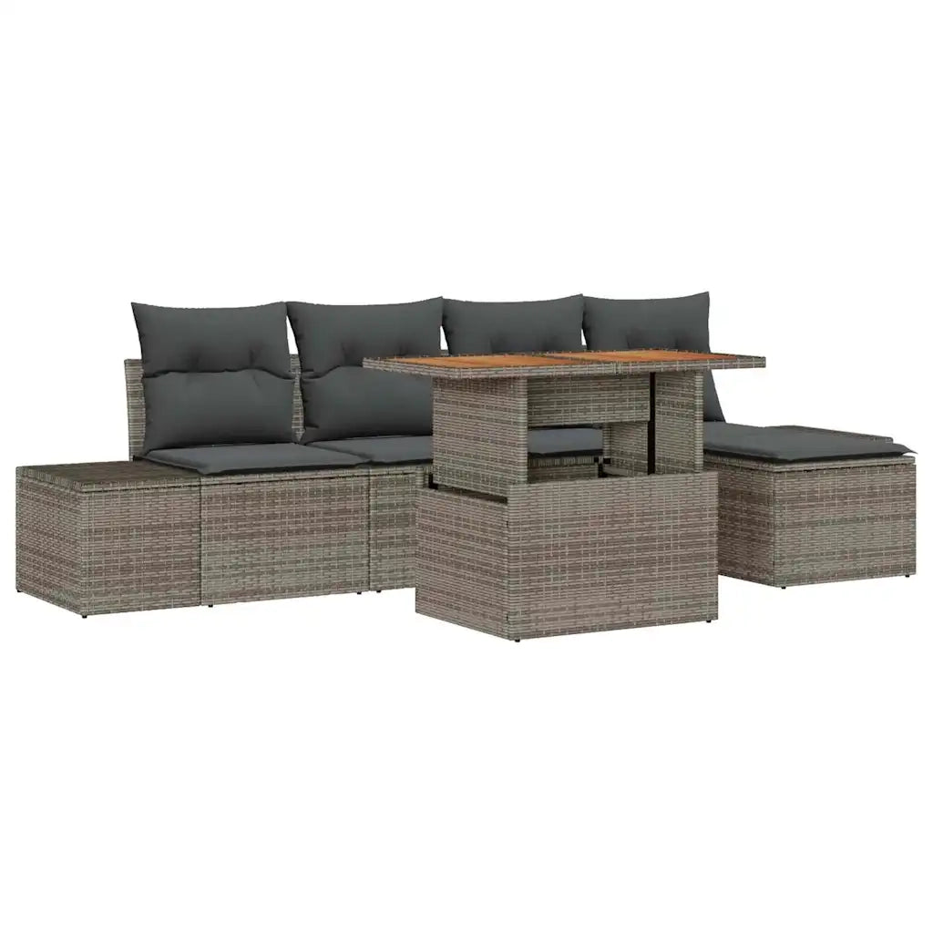 Set da Pranzo per Giardino con cuscino 6 pcs Grigio e Marrone