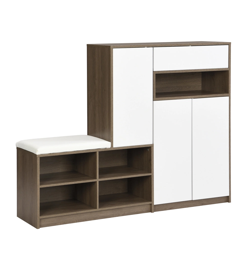 Mobile scarpiera con panca e cuscino; ripiani regolabili; 140 ¡Á 35 ¡Á 110 cm; truciolare bianco