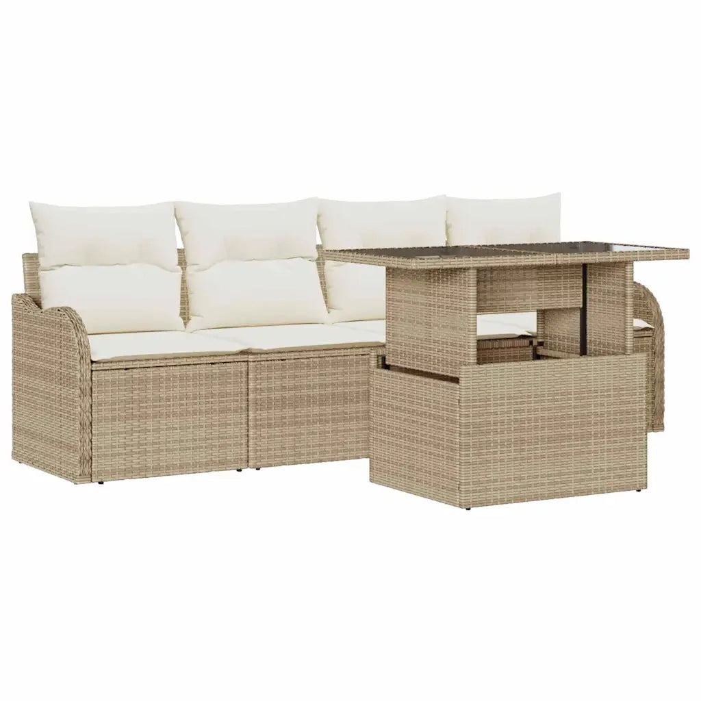 Set Divano da Giardino 5 pcs Beige Rattan in Polipropilene