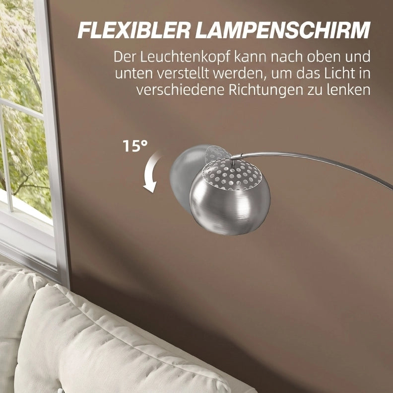 Lampada da terra ad arco 167 cm con base in marmo e paralume argento