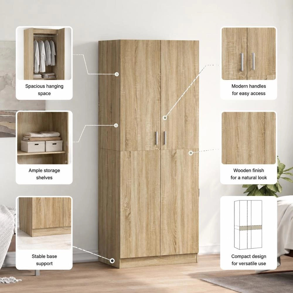 Wardrobe Sonoma Oak 80x52x180 Cm Wood-based Material