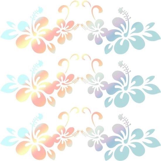 Decorazione Esterna per Auto - Riflettente - Colorata - Adesivo per Bumper - Fiori di Hibiscus - Impronta Acqua - PET - Decorazione Esterna per Auto - SUV - Camion - Motocicletta - Porte - Donna - Stile Hawaiiano - 5 Strisce