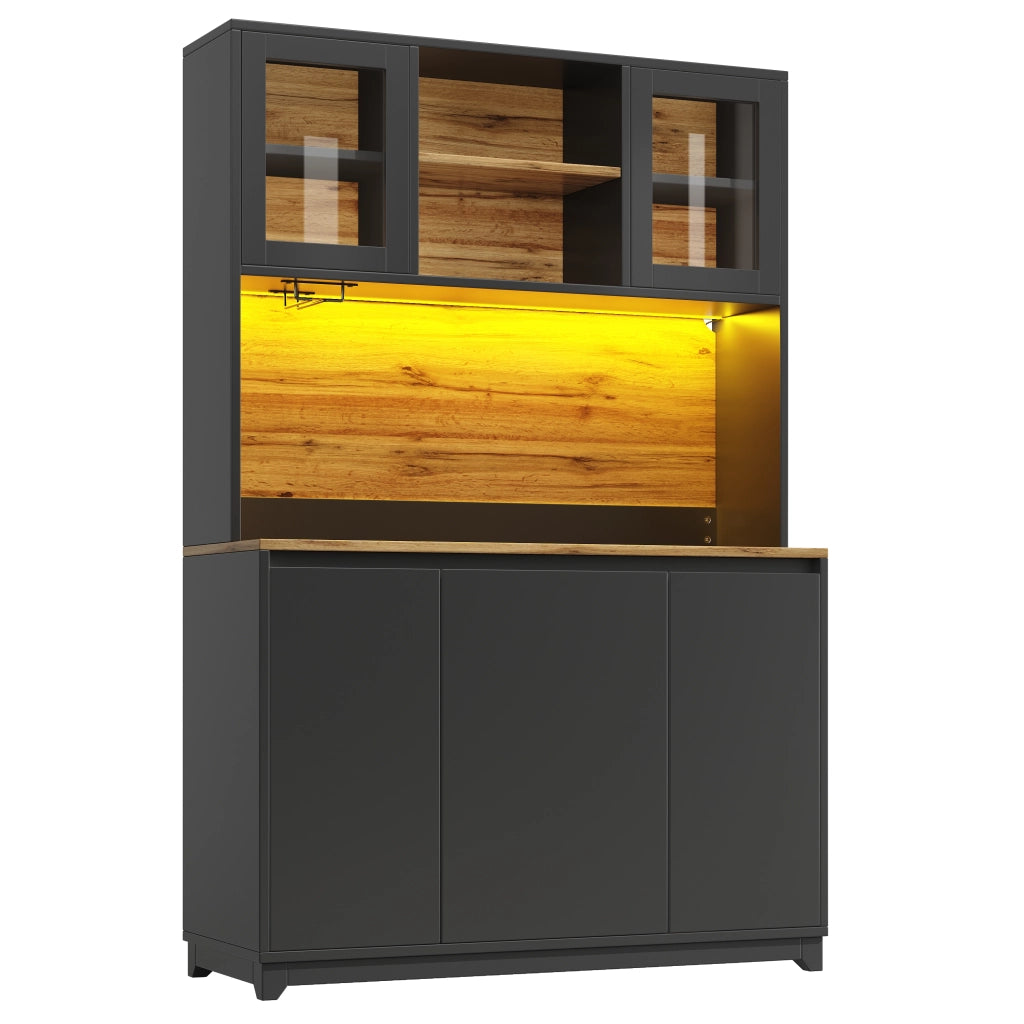 Mobile Alto da Cucina con Ante in Acrilico e LED ¨C Xylo ¨C Nero, 120x40x180 cm