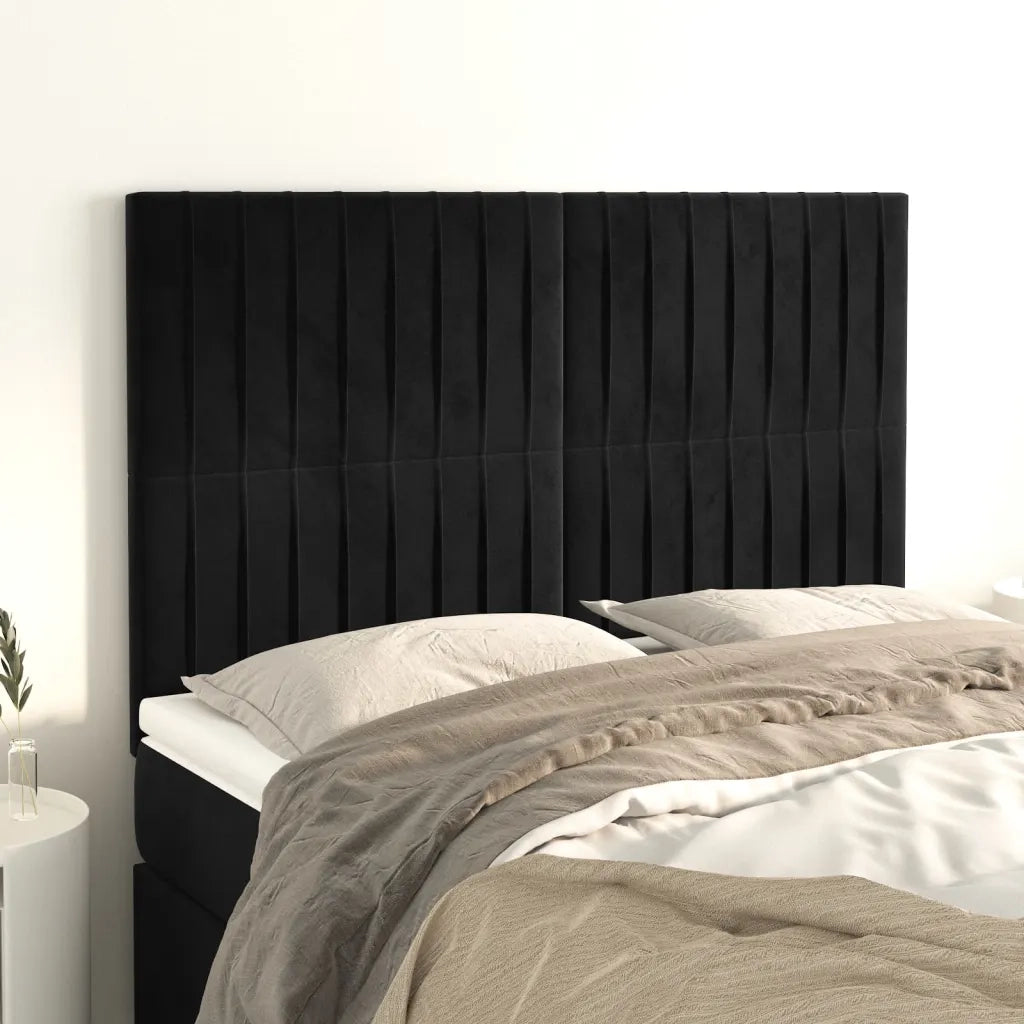 Testiera | Testata Nera 144x5x118/128 cm Velluto