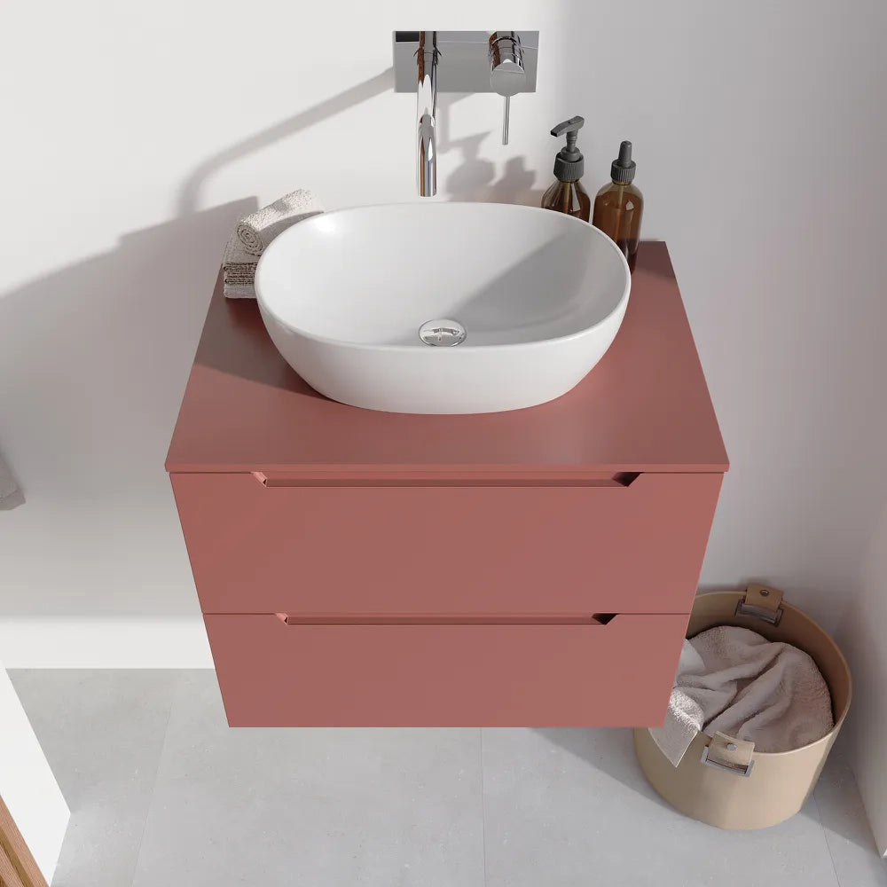 Mobile bagno sospeso 70cm terracotta due cassetti soft-close con top | Bako