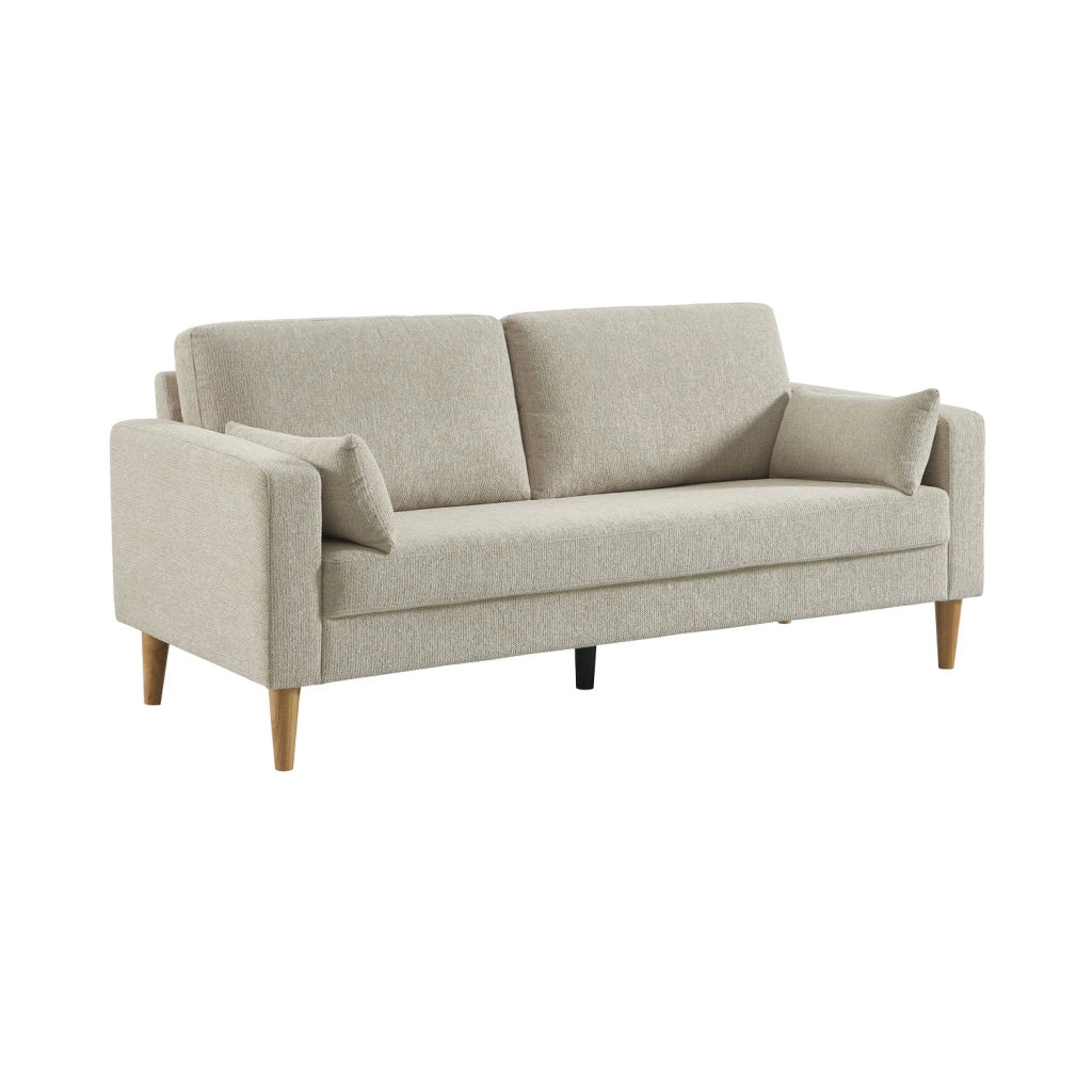 Divano in legno di hevea e ciniglia, 3 posti, beige