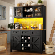 Credenza Alta con LED, USB e Prese ¨C MINIMAL ¨C 4 Ante, 3 Cassetti, Nero, 120¡Á40¡Á170cm
