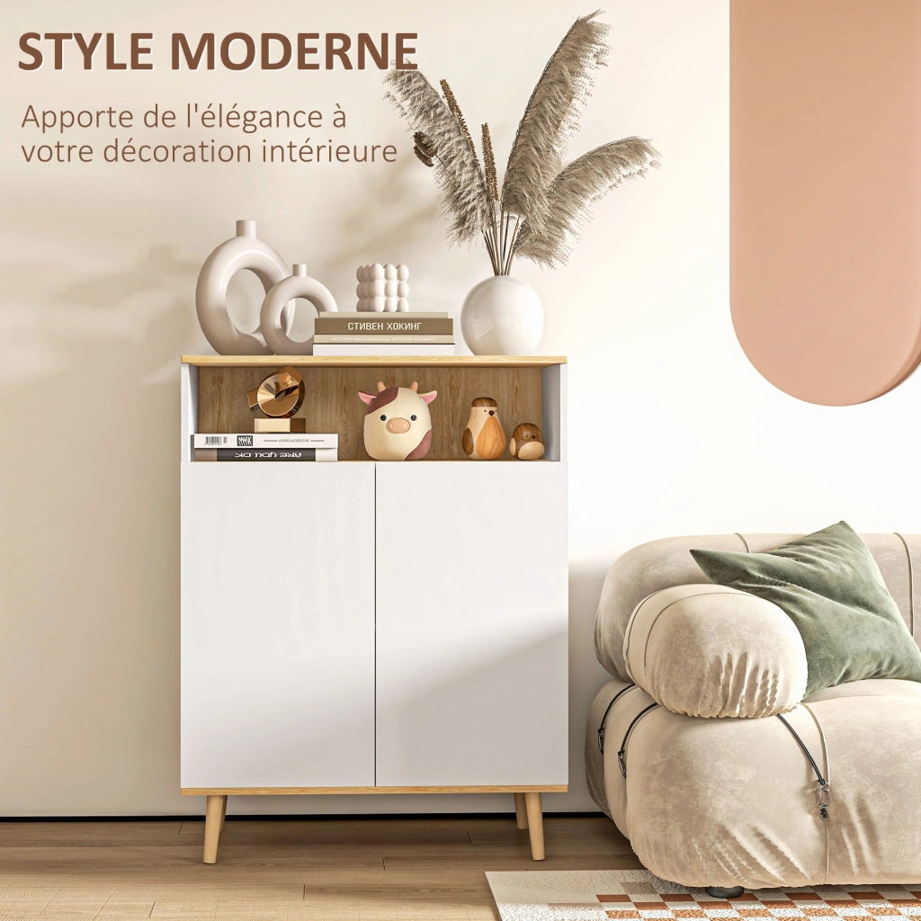 Mobile contenitore scandinavo ¨C Xylo ¨C 2 ante con ripiano interno bianco e legno
