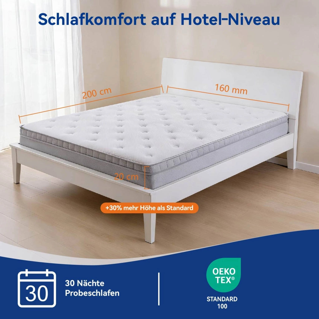 Materasso a molle e schiuma 7 zone 90 x 200 cm; altezza 25 cm; Ancient White