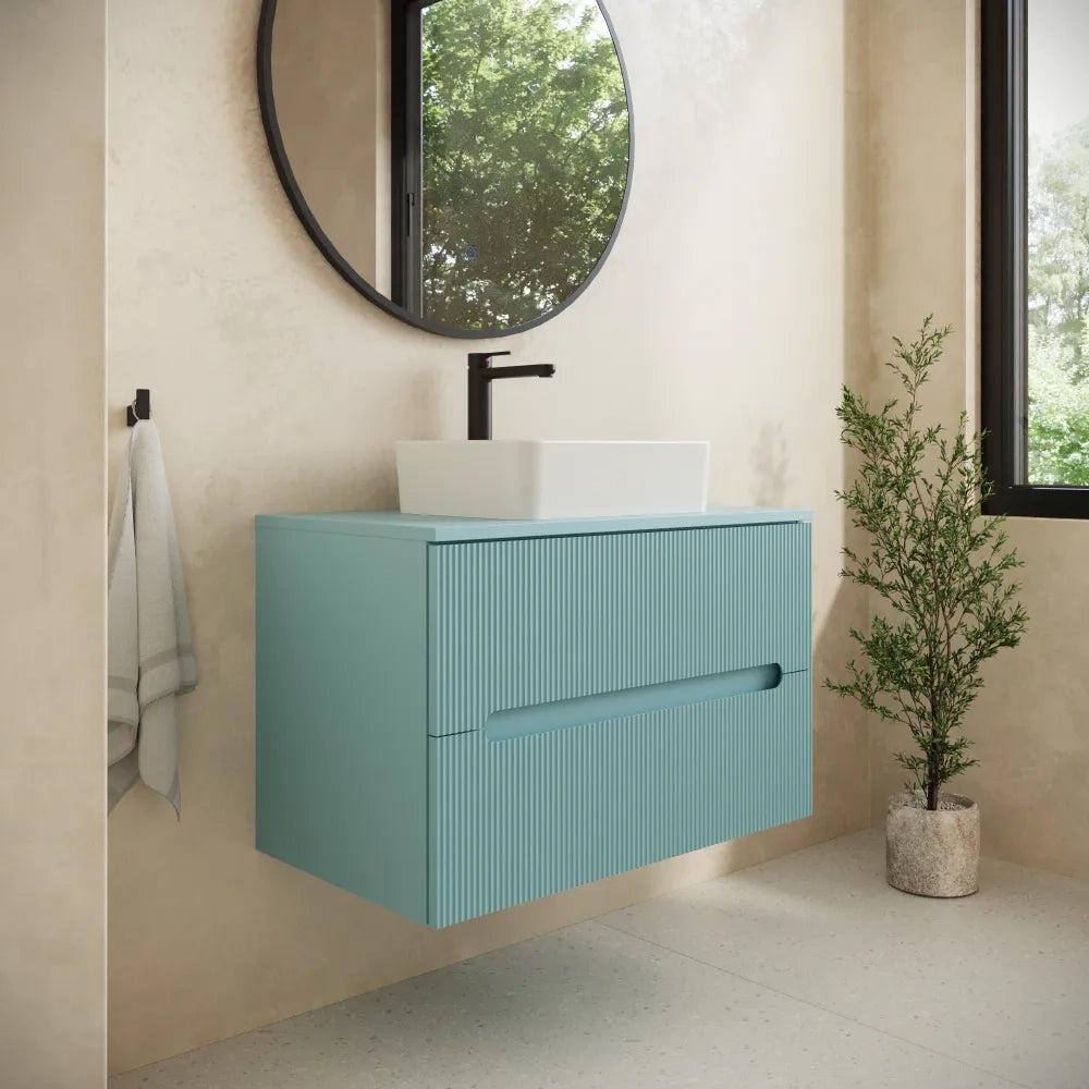 Mobile bagno sospeso 100cm due cassetti  carta da zucchero cannettato con top | Tigua