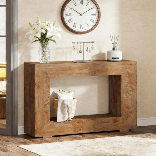 Consolle con spazio contenitore in pannello truciolare marrone stile rustico per ingresso e soggiorno