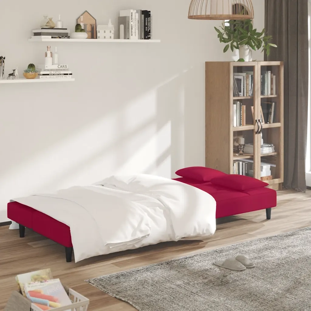 Divano letto | Sof¨¤ letto | Letto singolo a 2 Posti con 2 Cuscini Rosso Vino in Velluto