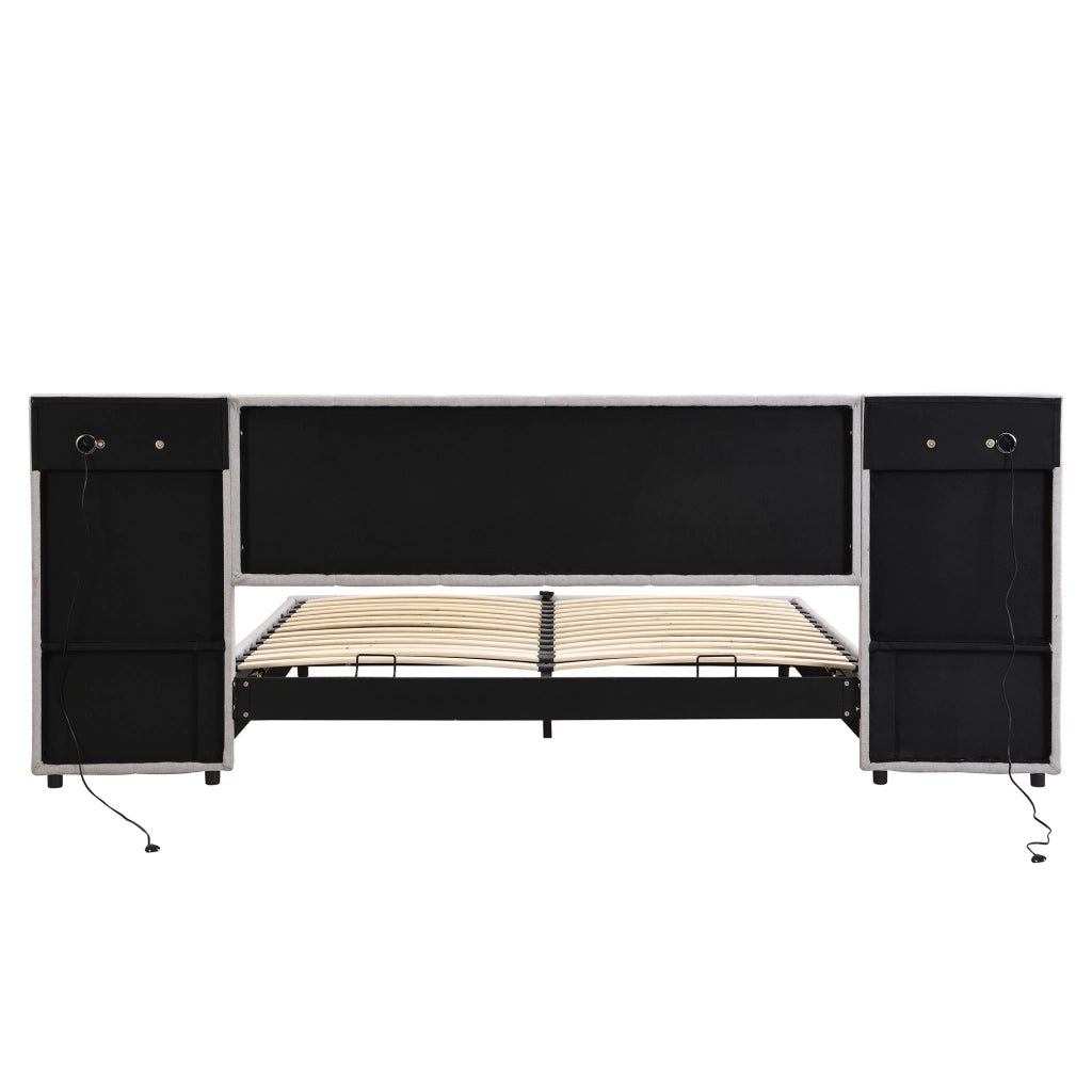 LETTO Contenitore Idraulico 180x200 cm Lino Grigio USB Ricarica Wireless Luce