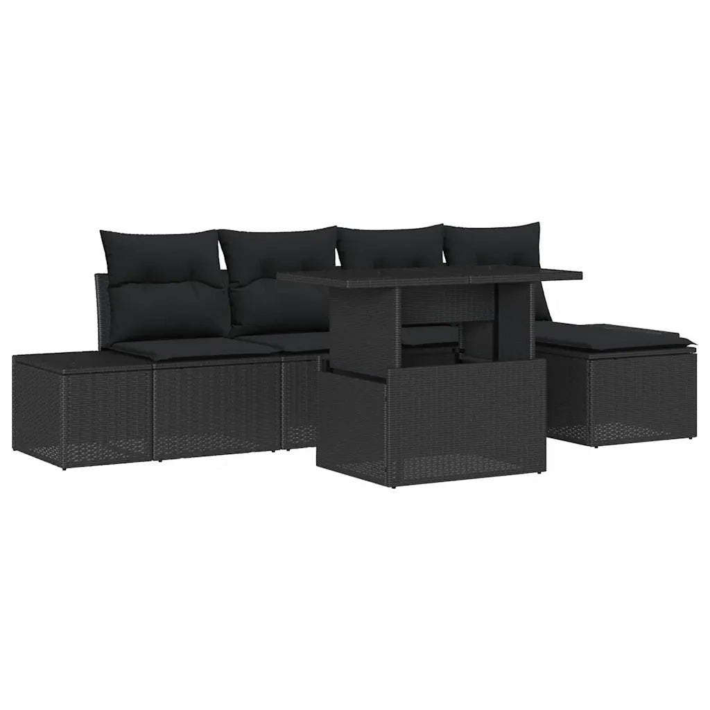 Set Divano da Giardino con cuscino 6 pcs Nero polyrattan