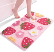 Tappeto da bagno rosso per camera da bagno in microfibra a forma di fragola, mat di bagno antiscivolo senza gomma, mat di bagno assorbente, 45 x 65 cm