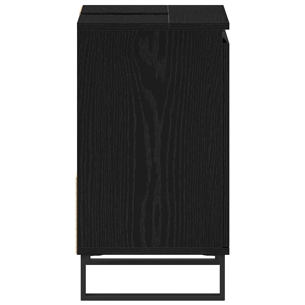 Armadio per Lavabo da Bagno-Armadietto da bagno-Mobiletto da bagno Rovere Nero 65 x 33 x 60 cm 306709