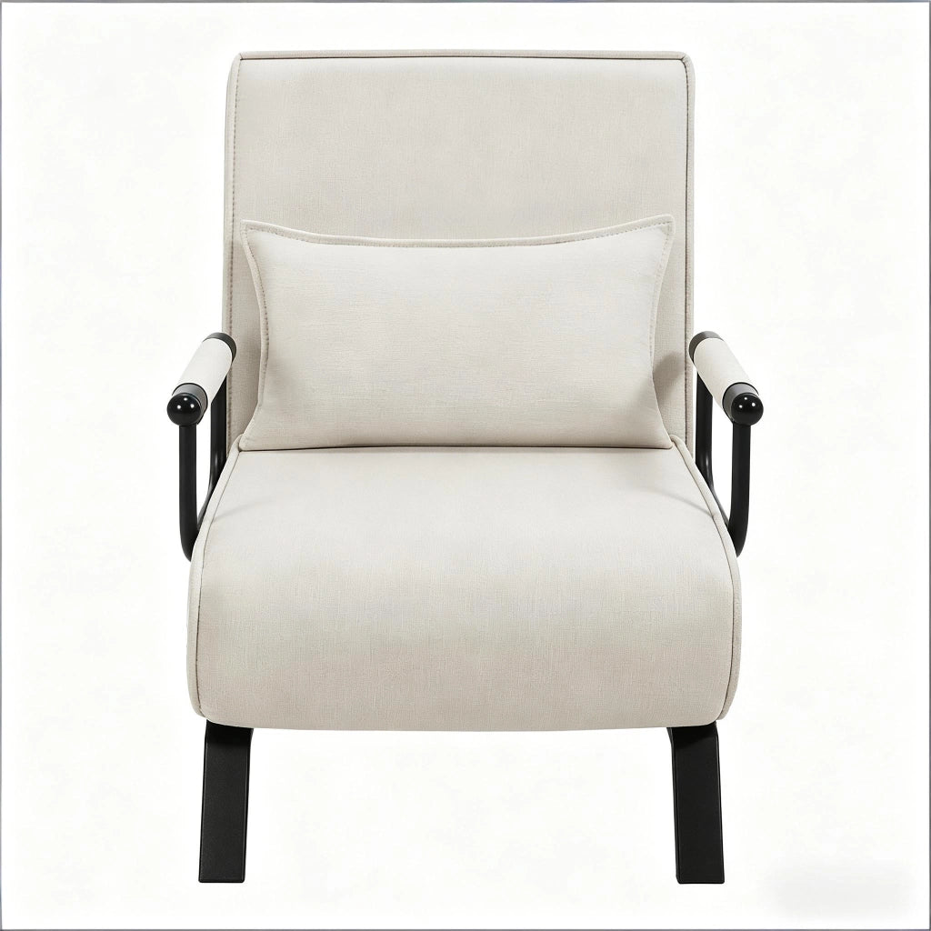 Poltrona letto 184 × 65 cm con schienale reclinabile a 5 posizioni rivestita in lino beige
