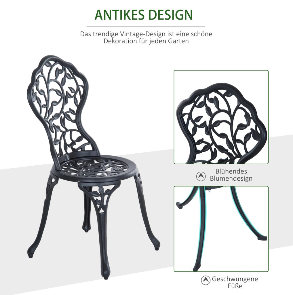 Set bistrot da esterno 3 pezzi in alluminio nero