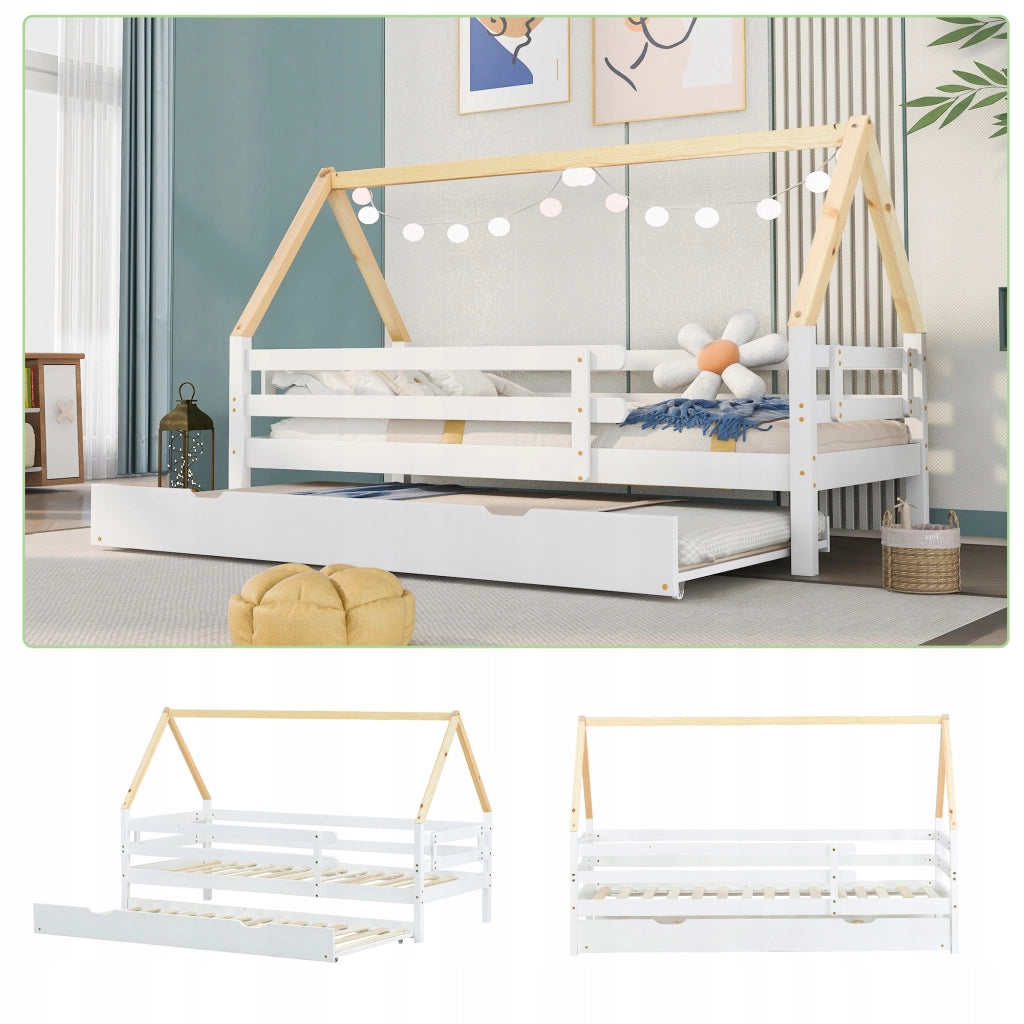 Letto a castello con estensione - Xylo - 90x200&90x190 - Bianco+Legno