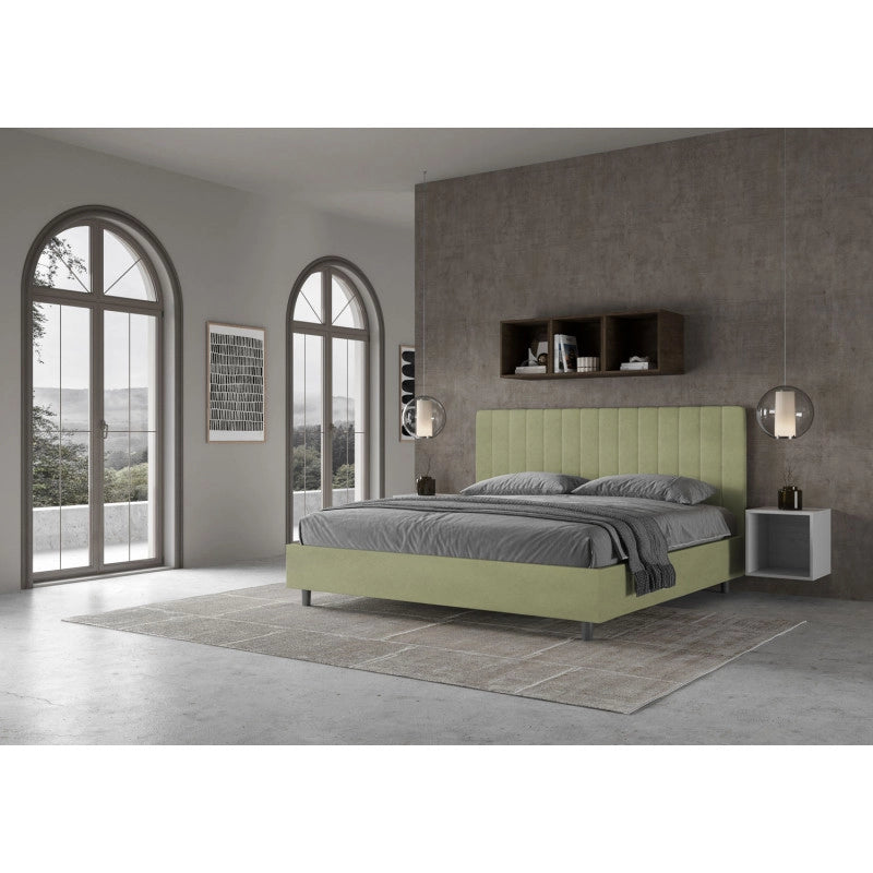 Letto imbottito Matrimoniale 190x200 cm Agueda - Senza rete,Microfibra,Tè verde