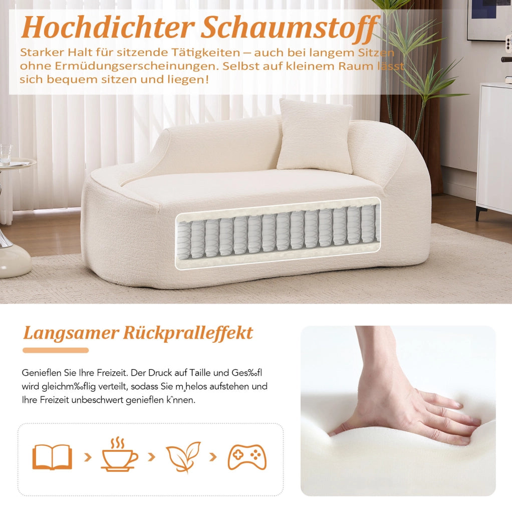 Divano Loveseat bianco con chaise longue curva in tessuto chenille, 2 posti con cuscino, salotto e camera