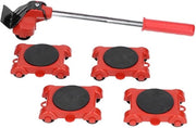 Sistema di sollevamento mobili 150 kg - Set di ruote mobili - Strumento di spostamento mobili - Regolatori di scorrimento - 5 pezzi - Costruito con acciaio A3 di alta qualità e ABS - Ruote mobili