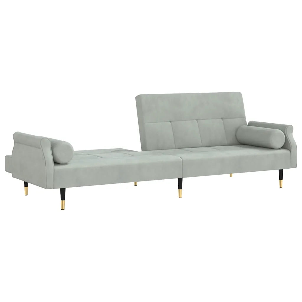 Divano Letto con Cuscini Grigio Chiaro in Velluto 351857