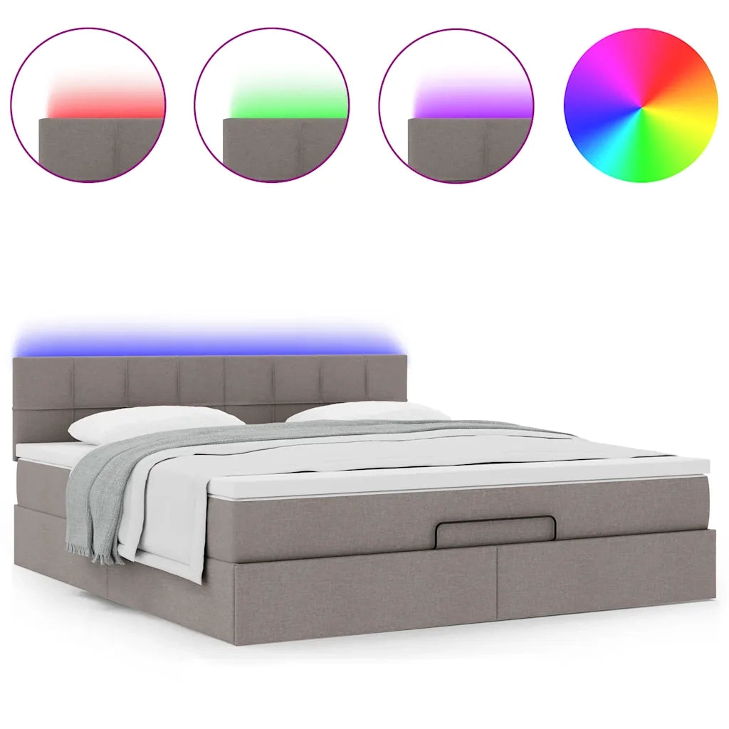 Pouf Letto con Materasso e LED Tortora 180x200cm in Tessuto