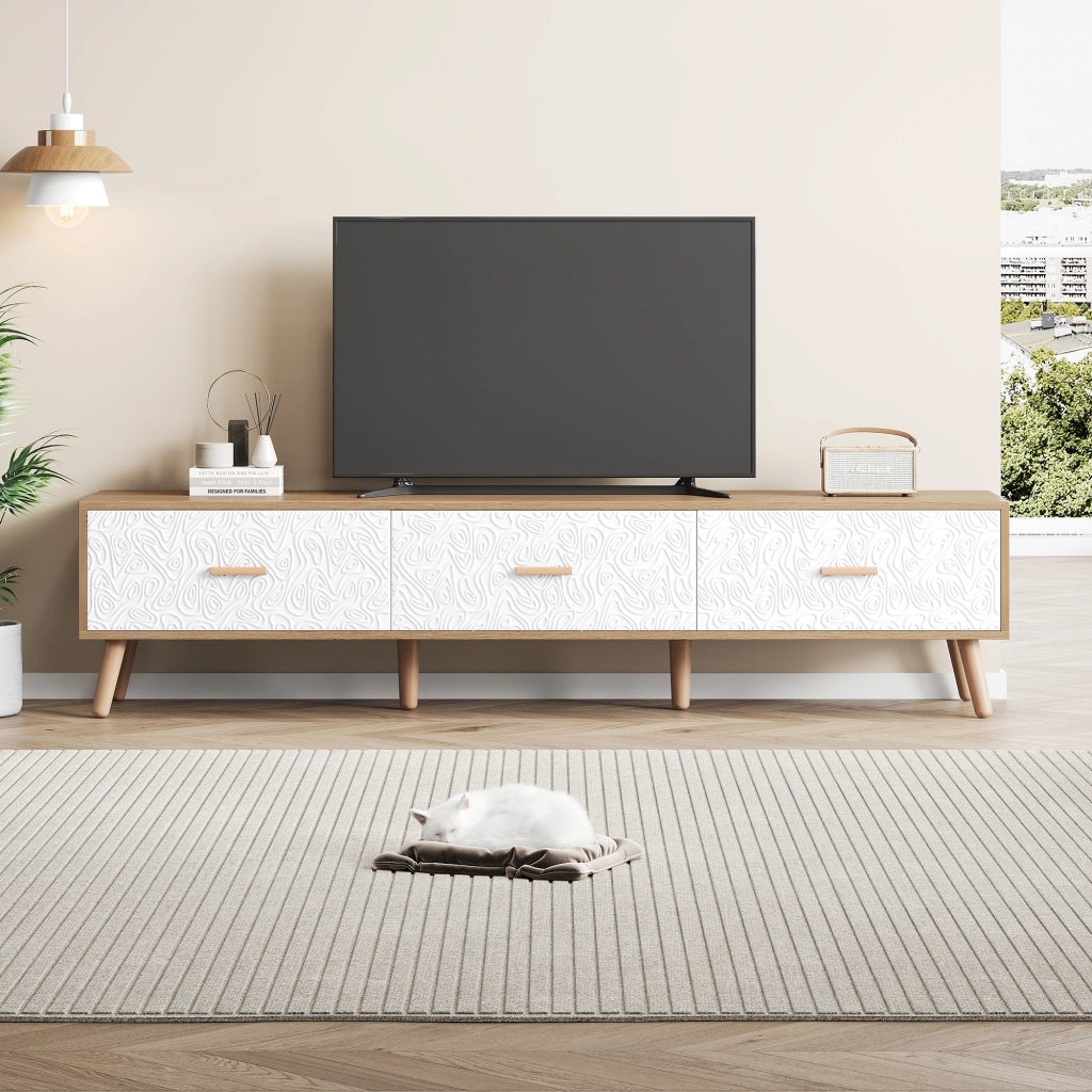 MOBILE TV 150x39x35 cm Bianco e Legno con 3 Cassetti