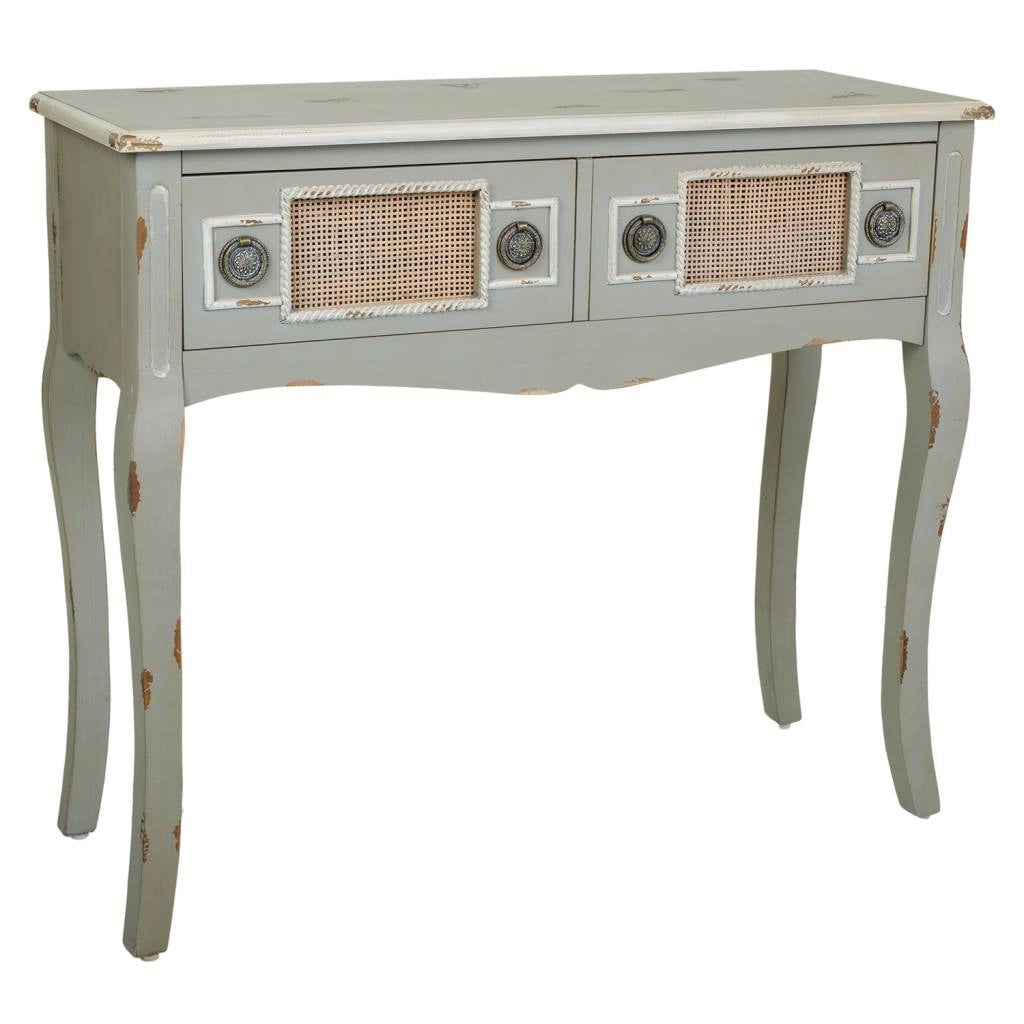 Mobile da ingresso in legno grigio e rete di bambù 90x33x77h
