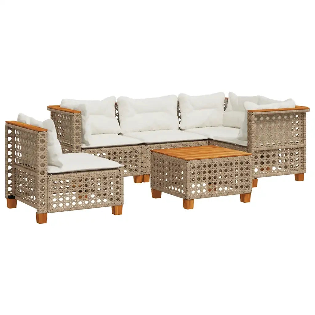 Set Divano da Giardino 6 pz con Cuscini Beige in Polyrattan