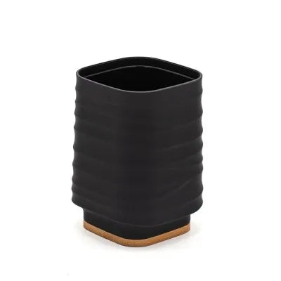 Portaspazzolini da appoggio nero in abs e bambù Wave