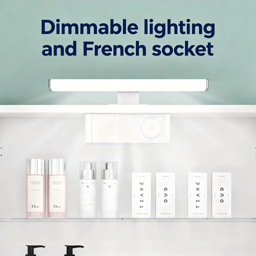 Armadietto da bagno a parete con 3 ante a specchio; LED; presa francese e ripiani regolabili bianco 80 cm