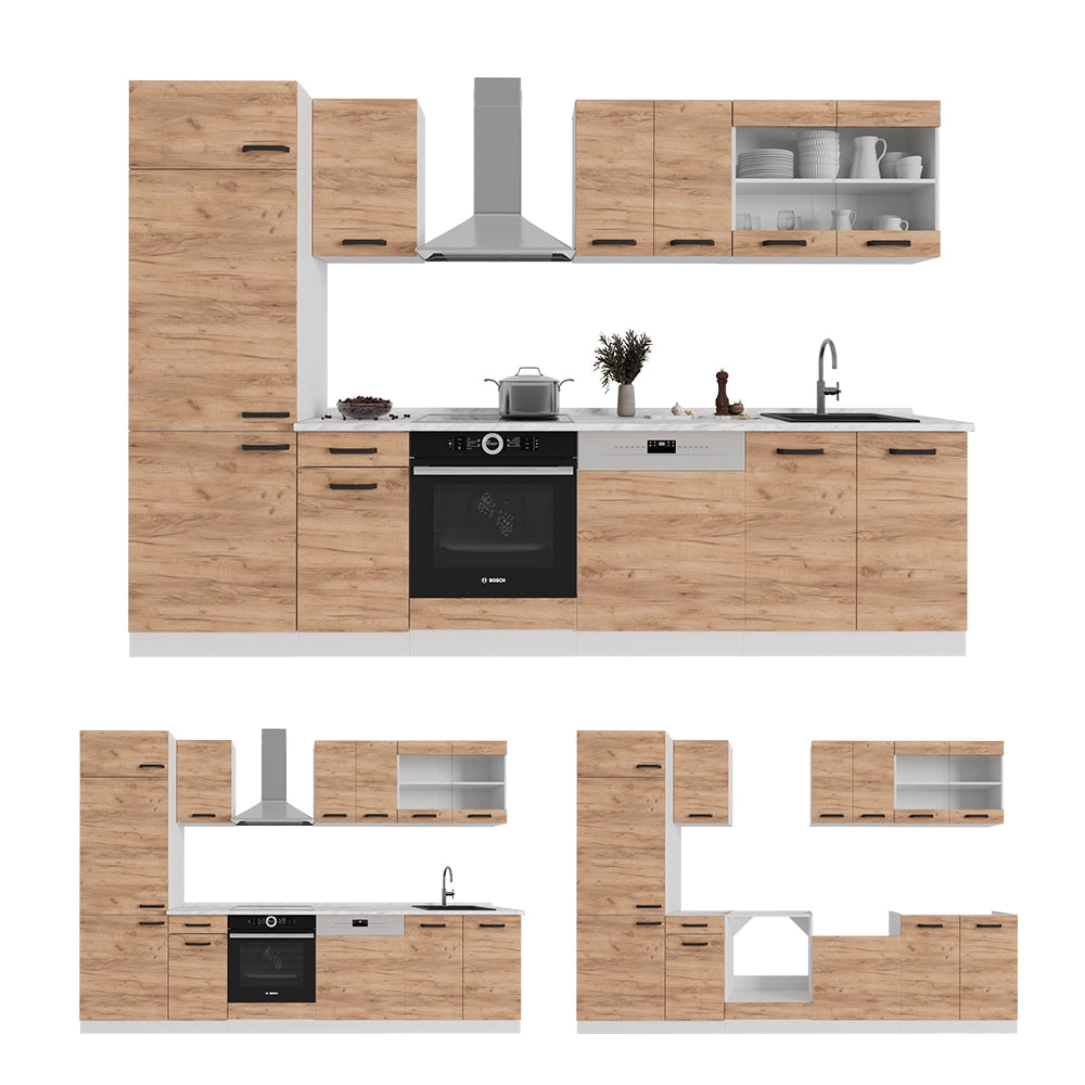 Cucina componibile R-Line Antracite rustico/Rovere dorato 300 cm, PL Rovere Vicco