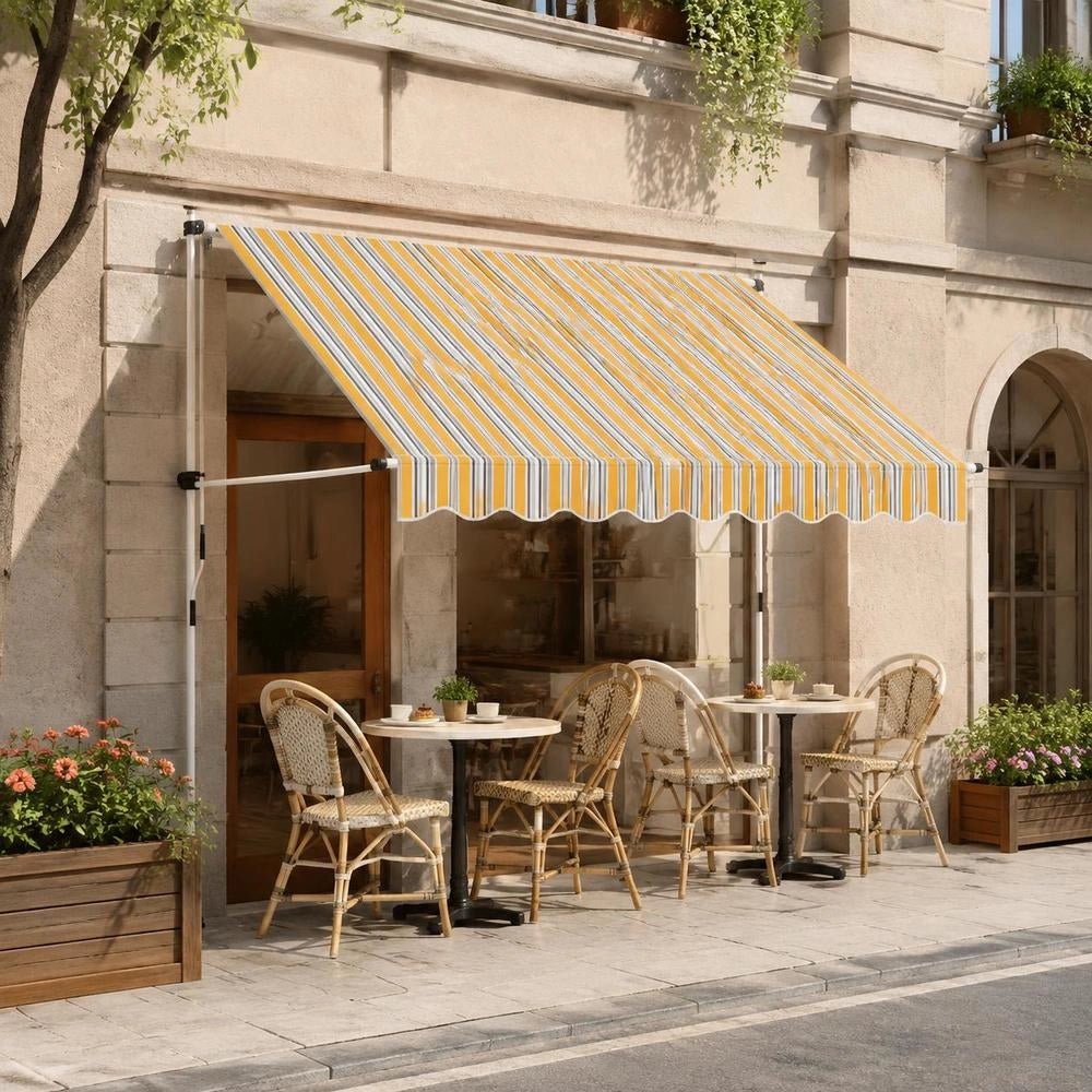 Retractable Awning, Manually Operated, 200 Cm, Yellow/blue Striped