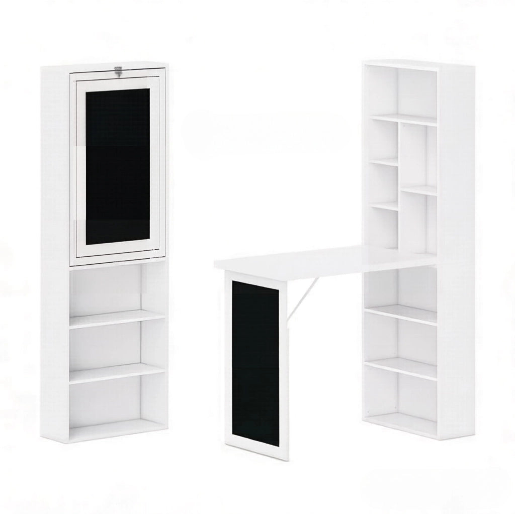 Scrivania da parete multifunzionale in MDF e legno di pino bianco o nero, dimensioni 98x51x153 cm