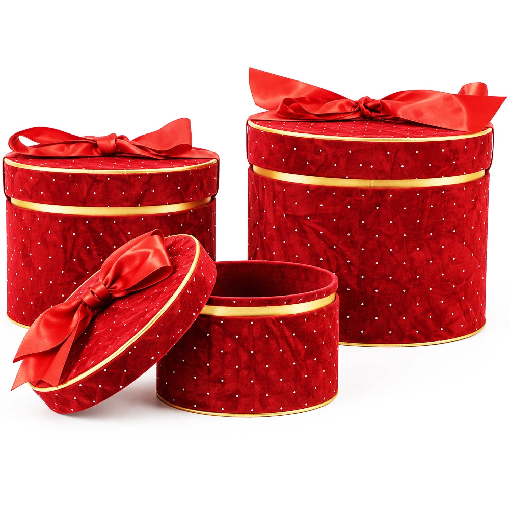 Set 3 Scatole Ovali Decorazione Natalizia Rosso 16/20/25cm Scatola con Fiocco