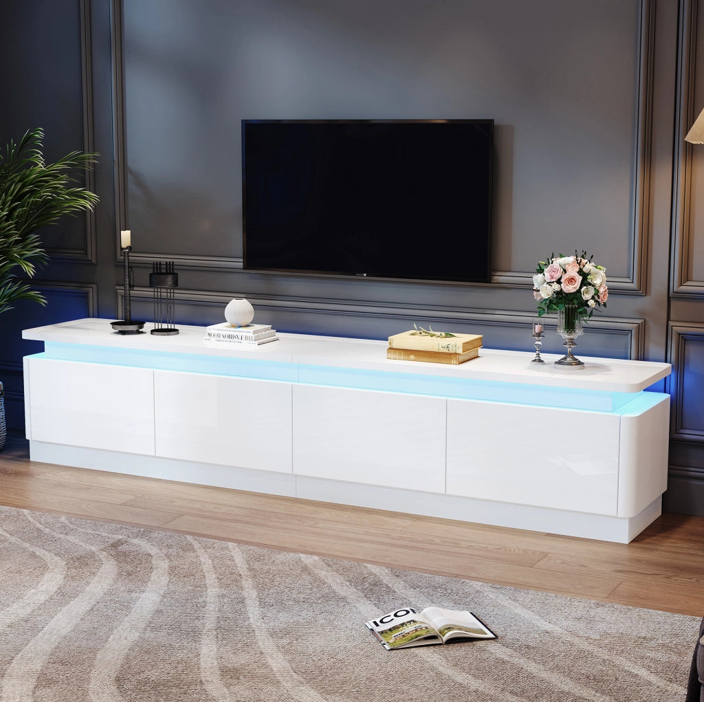 Mobile TV 180x34x40 cm con 4 cassetti LED Bluetooth in truciolare bianco