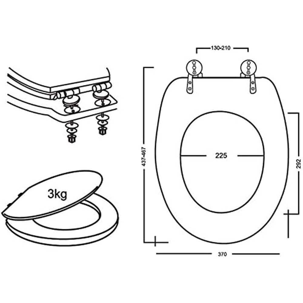 COPRIWATER UNIVERSALE SEDILE TAVOLETTA WC BAGNO MDF LEGNO ACERO 18" FERIDRAS 183001-B