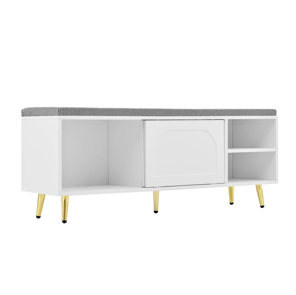 Panca Scarpiera con Cuscino Bianco 121x35x49 cm con Ampio Spazio di Archiviazione e Sicurezza Antiribaltamento