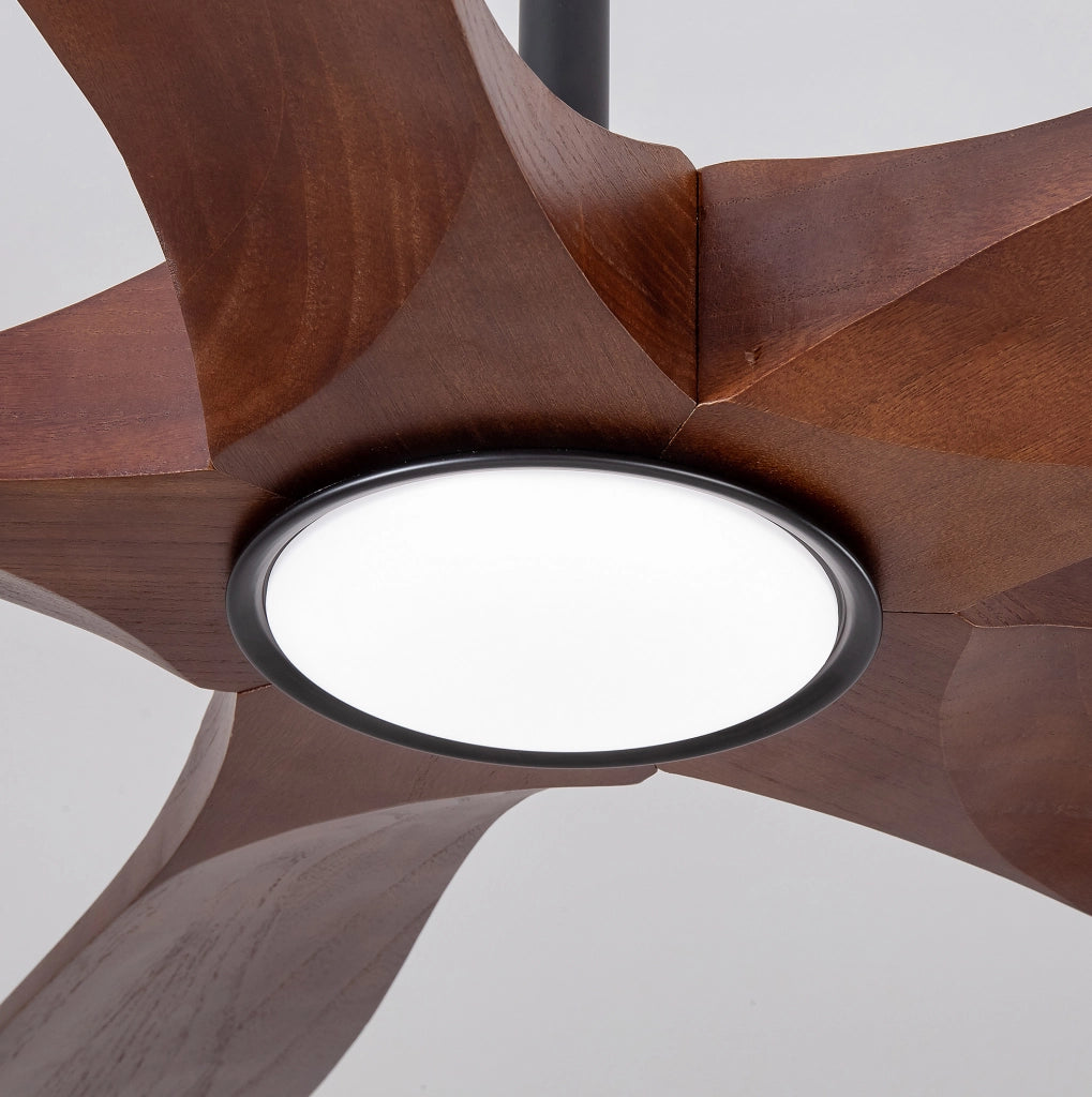 Ventilatore a soffitto 52'' con luce, telecomando, 5 pale in legno massello, 6 velocità, dimmerabile, silenzioso