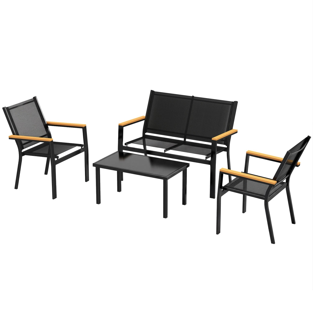 Set Giardino Divano 2 Posti Sedie Tavolino ¨C Minimal ¨C Grigio Antracite Metallo 110x63.5x84 cm