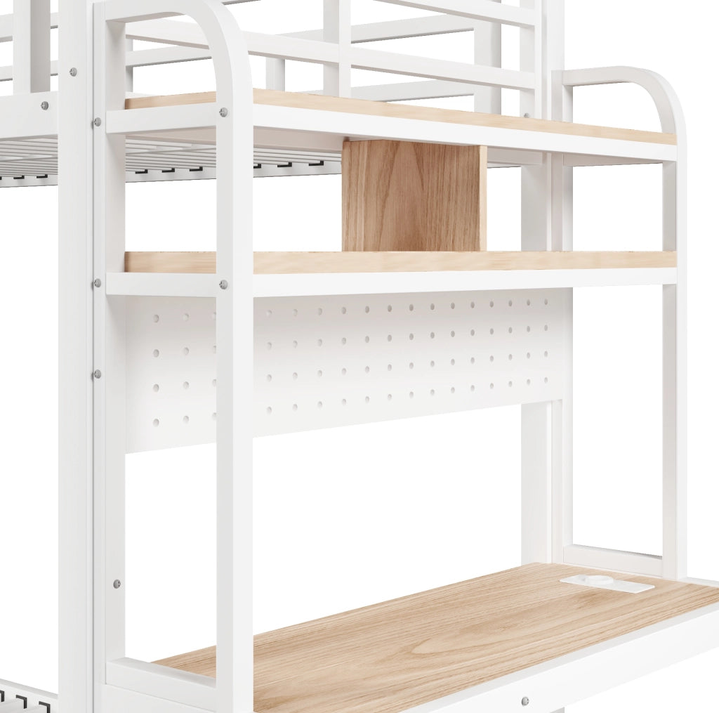 Letto a castello 90x200 cm con scrivania, LED e USB bianco