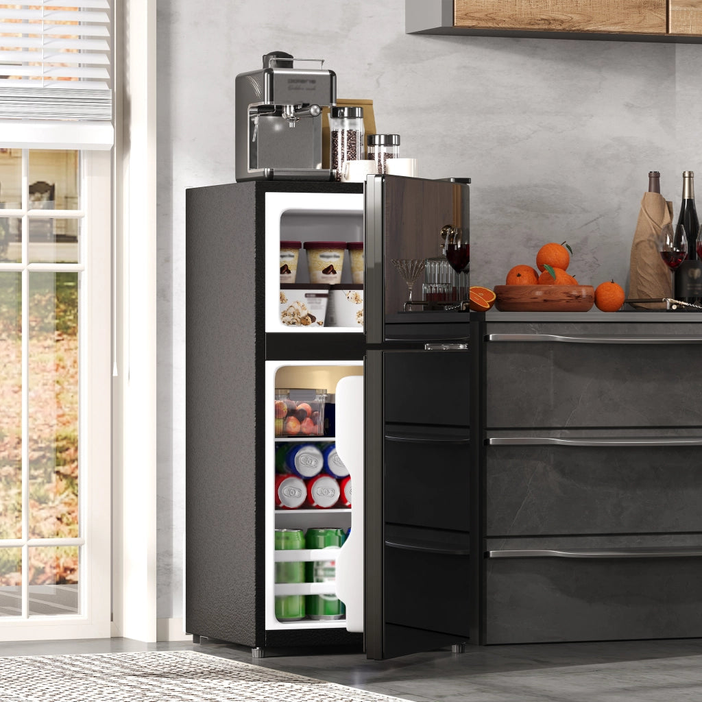 Minifrigo 60 l con congelatore da 22 l porta in vetro LED regolazione a 7 livelli nero 42.5 × 44.5 × 87.5 cm