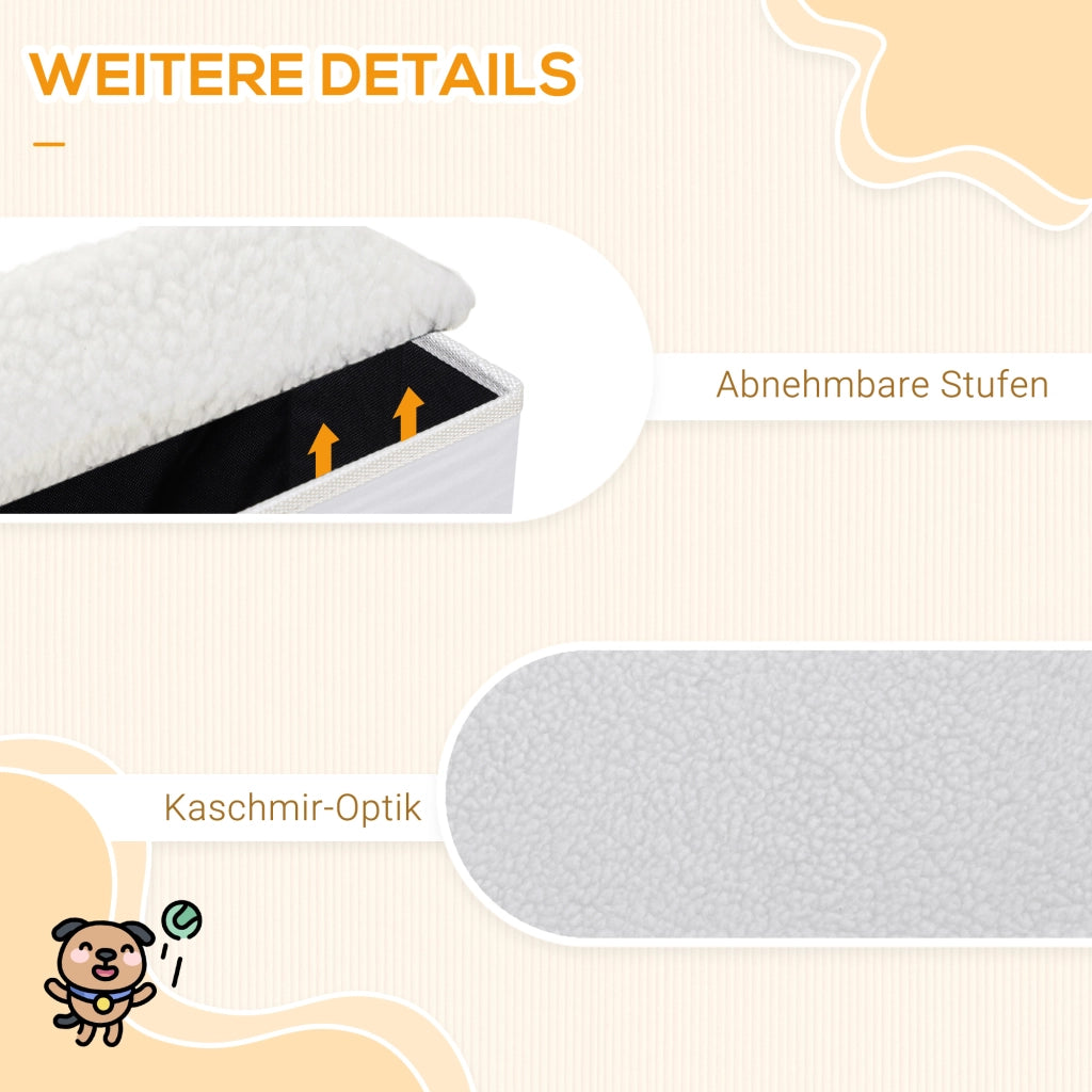 Scaletta per animali 3 gradini pieghevole con vano contenitore in MDF bianco 40 × 54 × 48 cm per divano e auto