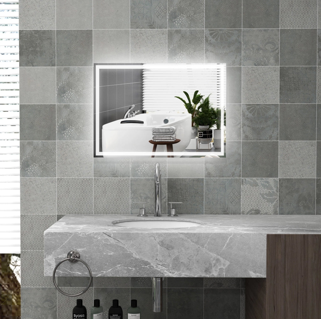 Specchio da bagno LED con interruttore touch, bianco, montaggio verticale o orizzontale