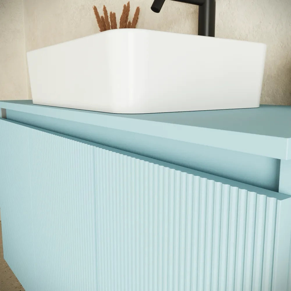 Mobile bagno sospeso 100cm carta da zucchero cannettato 3 ante con top | Pelion
