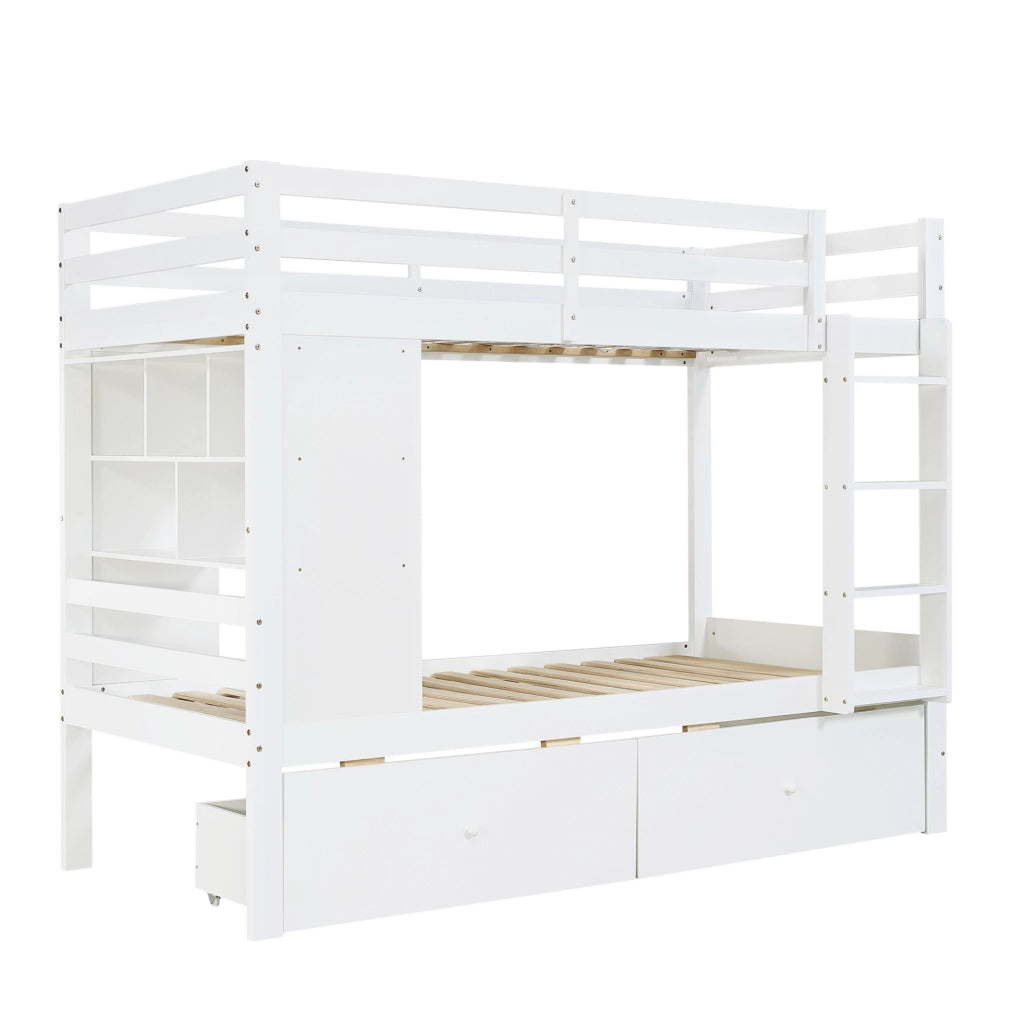 Letto a castello 90x200 cm bianco con 2 cassetti e ripiano integrato