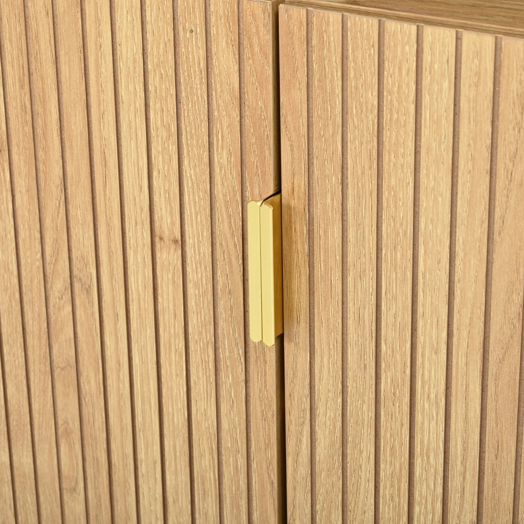 Madia a 3 ante con frontale a linee verticali in MDF e pannello truciolare con piedi in legno 140 × 40 × 78 cm
