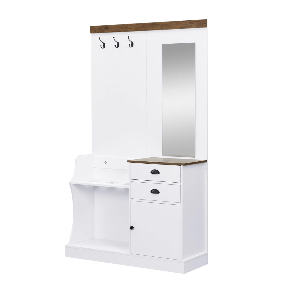 Set guardaroba ingresso 110,5x38x191 cm bianco, truciolare con specchio e 2 cassetti